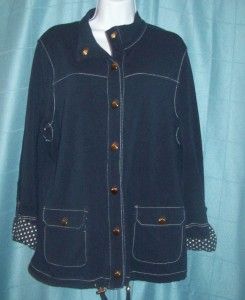 Jones New York Size XL 16 18 Blue Polka Dot Jacket ~ Sweatshirt ~ Gold