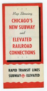 1940s Map Chicago Illinois New Subway & Elevated Railroad Connections