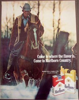 1971 Vintage Cigarette Ad Marlboro Man Cowboy Riding Horse