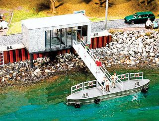 HO Scale Pier House w Retaining Wall Gangway to Dock Kit