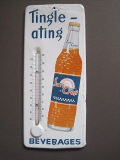 Vintage Metal Advertising Thermometer Sun Crest Soda