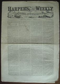 Harper’s Weekly Pre Civil War Newspaper: Issue Number One. January 3
