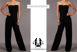 New Women Strapless Banded Black Jumpsuit Wide Leg Long Maxi Padded