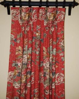  Pinch Pleat Custom Made Red Green Gold Floral Drapes 1 Pair