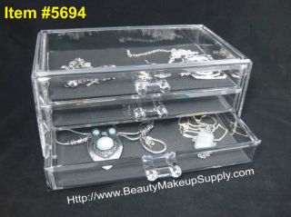  Acrylic Sliding 3 Drawer Jewelry Organizer Storage Box 5694