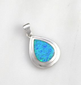 Sterling Silver Blue Opal Tear Drop Necklace Pendant