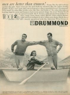 1960 ad ~ Drummond Sweaters ~ Men Are Better Than Women ~ Row Boat