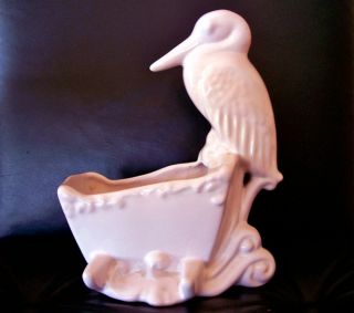 Vtg 50s Planter Pink Stork Cradle Ceramic Baby Theme Haeger Large Mid