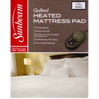Sunbeam Quilted Heated Electric Mattress Pad Stripe Pattern Cal King
