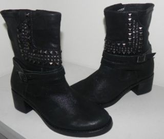 Vince Camuto Donato Black Studded Leather Motorcycle Ankle Boots 8 5