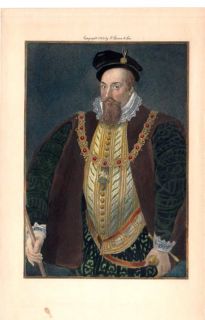 Robert Dudley Leicester Color Engraving Antique Print