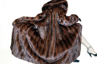 Shiny Brown mink fur coat jacket Large collar 61 sweep Vintage