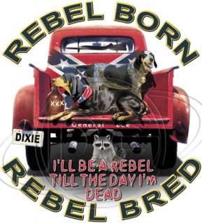 Dixie TShirt: Rebel Born Rebel Bred Coon Hound Hunting General Lee