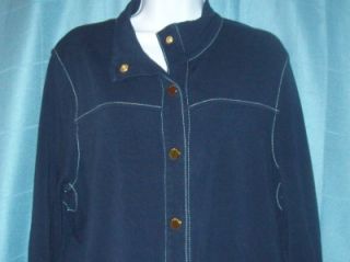 Jones New York Size XL 16 18 Blue Polka Dot Jacket ~ Sweatshirt ~ Gold