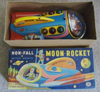 VINTAGE JAPAN TIN LITHO AMICO SPACE ROCKET with ORIGINAL BOX BATTERY