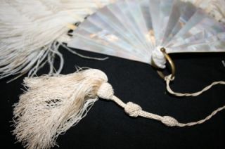 Antique Duvelleroy Ostrich Feather Mother of Pearl Original Box Fan