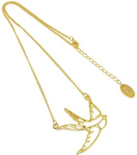 Gold Sparrow Flying Bird Dove Flat Outline Necklace