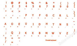 Dvorak Simplified Keyboard Sticker Transp Orange Letter