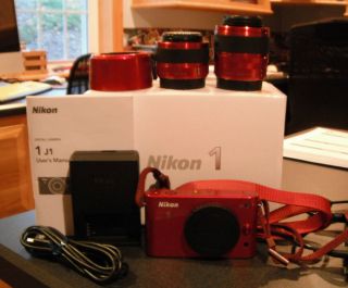 Nikon J1 10 1 MP Digital Camera Red Kit w VR 10 30mm and VR 30 110mm