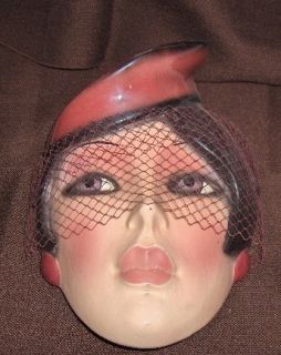 Clay Art Wall Mask Lovely Veiled Maroon Lady