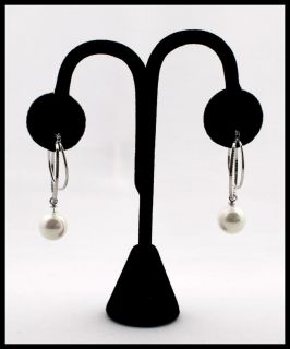 Double Oval Hoop Silver Earrings 12 mm White Seashell Pearl New 318