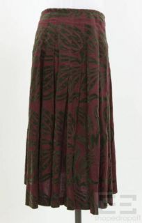 Dries Van NOTEN Burgundy Linen Green Velvet Pleated Skirt Size 40