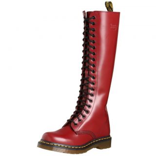 Dr. Martens Ladies 20 Eye Cherry Red Smooth Leather Knee High Boots