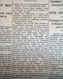 Eamon de Valera Ireland Leader Irish Free State Arrested 1923 NYC Old