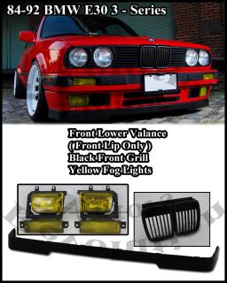 85 91 E30 Front Lip & Fog Lights YELLOW & GRILL BLACK BMW 3 Series OEM