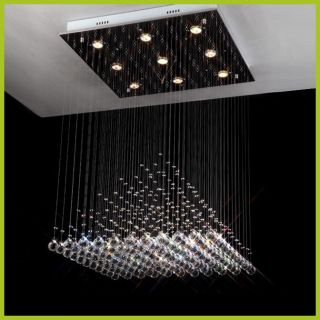 Modern Square Crystal Pendant Lamp Ceiling Light Rain Drop Chandelier