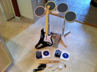 WII ROCKBAND DRUM SET BUNDLE WITH GUITAR DONGLE USB HUB AND GAMES