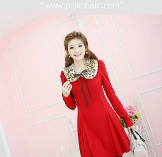 Valentine Korea Girls Puff Long Sleeve Charm Mini Dresses Red Faux Fur