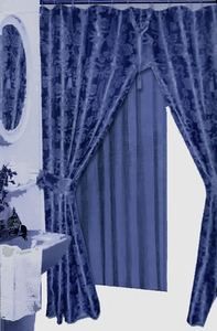 Navy Blue Becky Jacquard Fabric Swag Shower Curtain Attached Valance