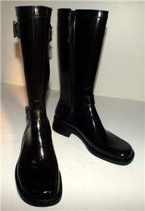 New Donald J Pliner 8M Black Rubber Mid Calf Buckle Detail Rain Boots