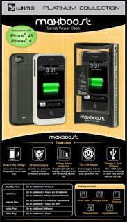 Luxmo iPhone 4S 4 Platinum Collection Maxboost Series Power Case BK WT