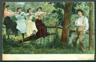  Pretty Ladies Surprised Man Vintage Unused Postcard
