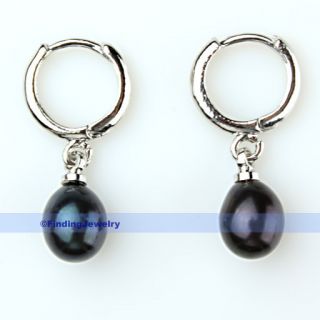  Hoop Black Natural Pearl Drop Earrings Low Price High Quality