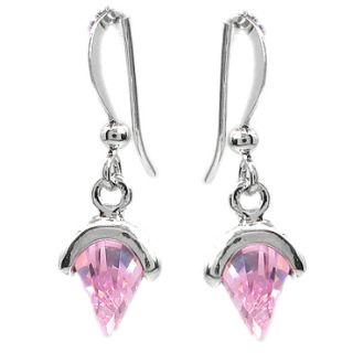  Pink Sapphire 18K White Gold Plated Earrings Dangle Earring NR