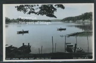 Eau Galle Tinted RPPC C 1950 Boat Landing at Welchs Point on Lake Eau