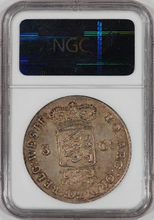 1786 Netherlands East Indies Silver 3 Gulden VOC NGC AU Details