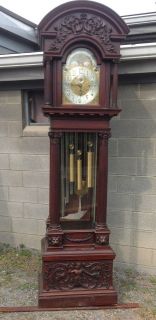 Carved Mahogany 9 Tube Walter Durfee Grandfather Clock