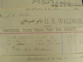 Grocery Receipts H R Waldron East Wakefield NH 1886