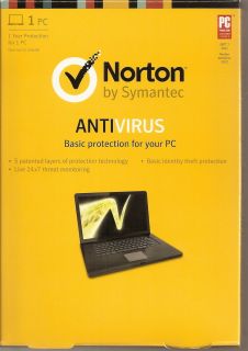 Norton Anti Virus 2013 for Windows 1 User BRAND NEW SEALED RETAIL BOX
