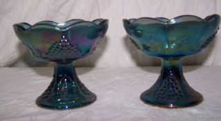 Beautiful Antique Blue Carnival Glass Candle Holders