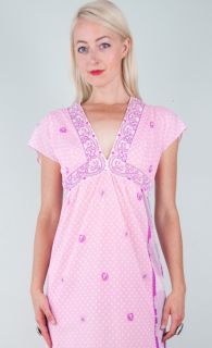  70s Pink Plunging V Maxi Dress Formfit Rogers Signed Op Art M L