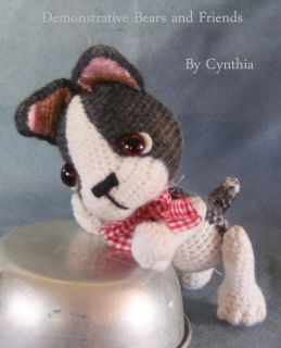 OOAK ♥ Mini Thread Artist Bear Vintage Wool ♥ Boston Puppy Dog