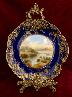 Antique Aynsley Scenic Landscape Plate Loch Fad Hand Painted Cobalt