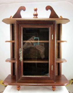 Vintage Fancy Wood Mini Curio Cabinet Display Shelf w Glass Door