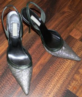 Edmundo Castillo silver pewter gray metallic slingbacks shoes heels 37