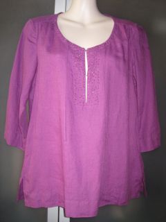 Eileen Fisher Petite 100% Irish Linen Purple 1/2 Hooked Up Embellished